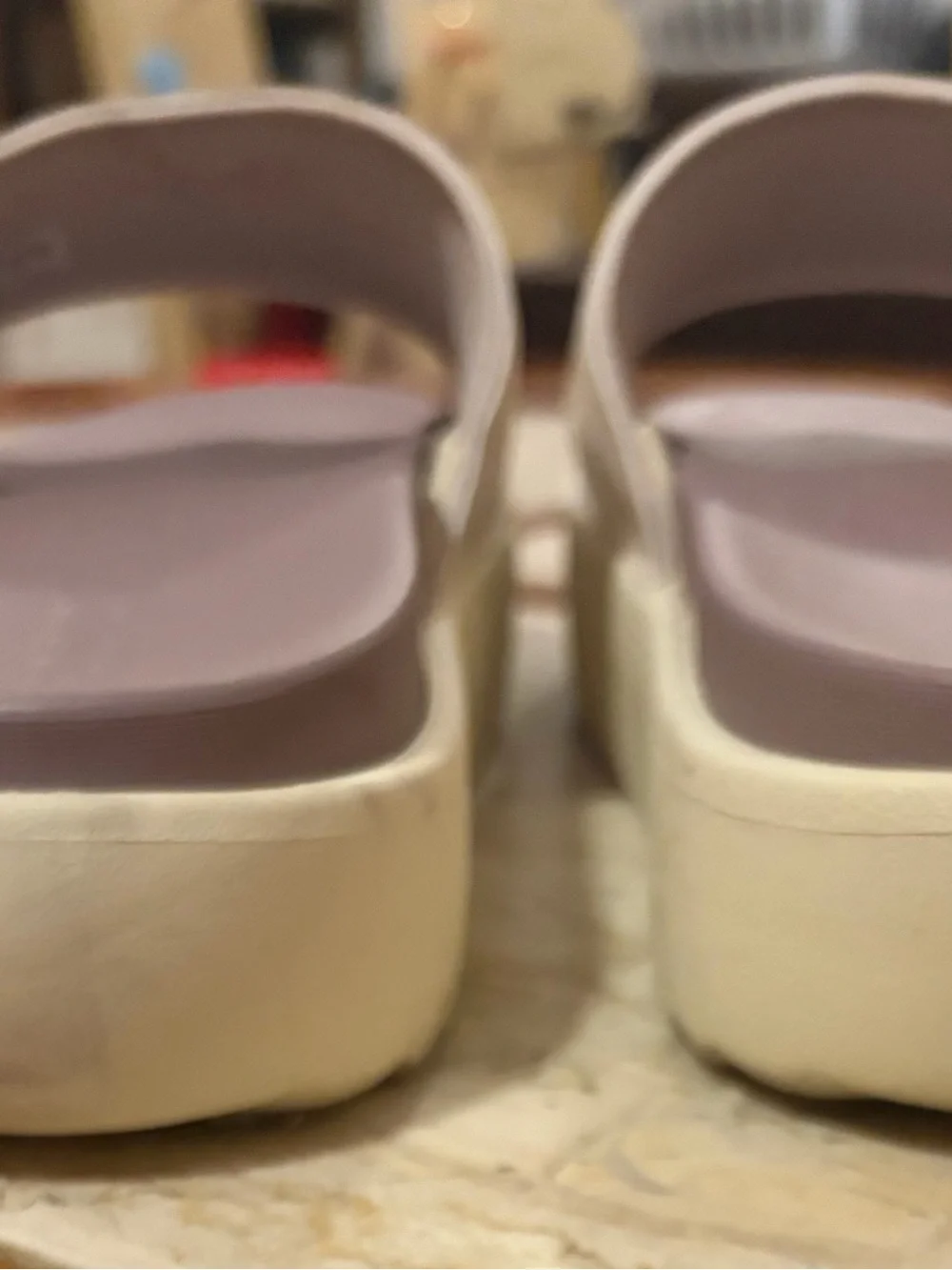 adidas Women’s Lavender Slide Sandals with White Stripes